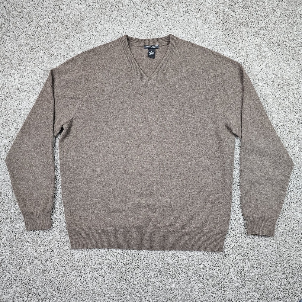 Daniel Bishop Sweater Mens XL 100% Cashmere V-Neck Brown/Tan Long Sleeve